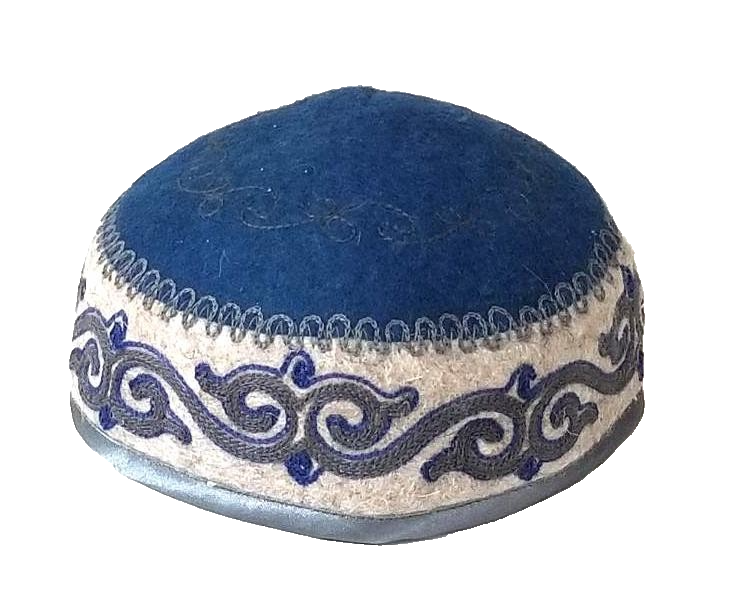 KAZAKH MEN'S DOPPI-LIGHTWEIGHT WOOL HAT -TRIBAL DESIGN - 22.5 INCHES ...