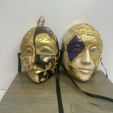 Lot Of 2 Venetian Mardi Gras Mask MASQUERADE CARNIVAL PARTY Gold Hand Painted