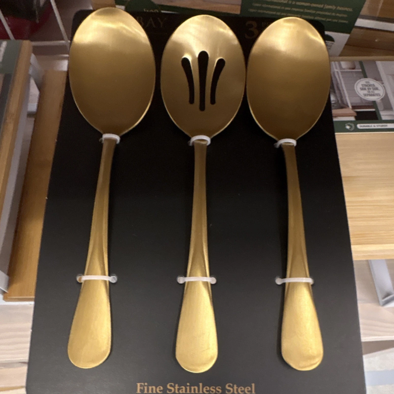 Stainless Steel Gold Matte Serving Spoon Set - 3 Piece Solid Handle