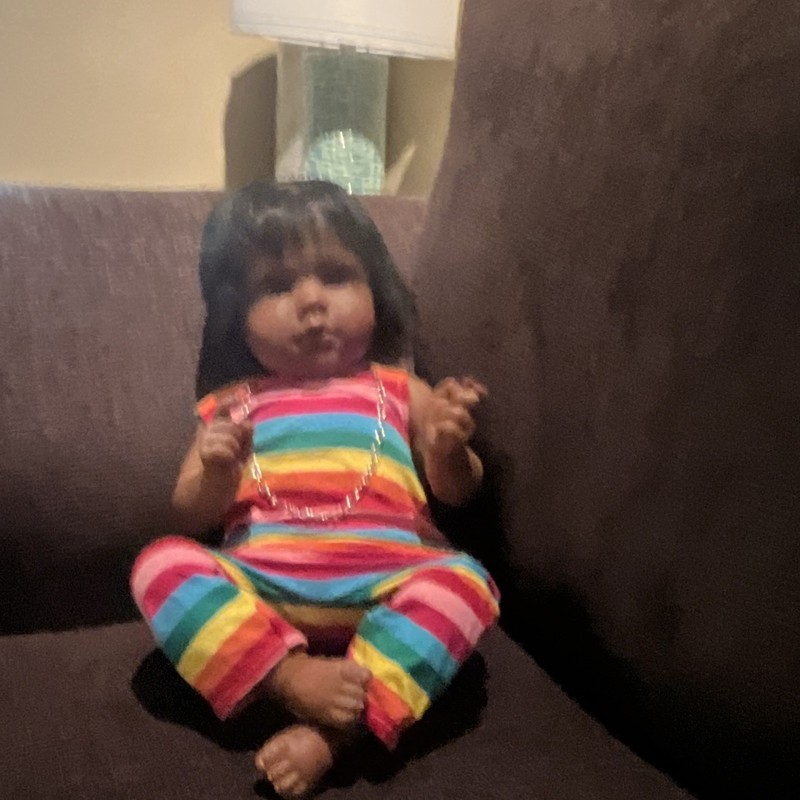 Black reborn doll+accessories+bed+blanket+4 outfits+chain