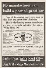 1913 Wolfs Head Oil Wolverine Lubricants NY Motor Car Insist Upon Ad