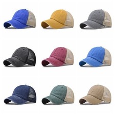 Men Women Washed Cotton Trucker Mesh Baseball Hat Soft Breathable Snapback Cap