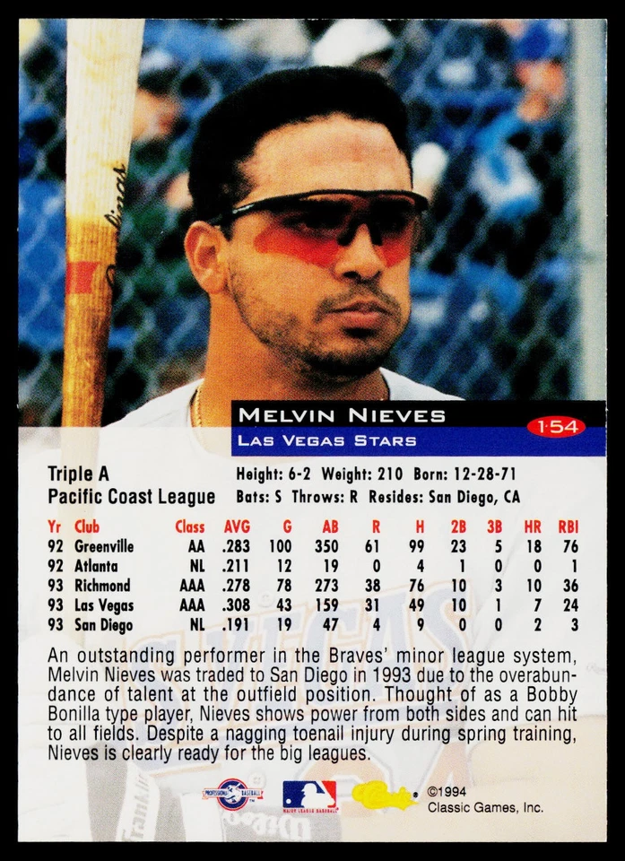 1994 Classic #154 Melvin Nieves - Image 2 of 2
