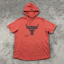 Project Rock Under Armour Hoodie Mens L Red Short Sleeve Pullover Training Gym