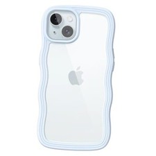Cute Case for iPhone 15 Plus 6.7-Inch, Wave Frame Curly Shape Shockproof Blue