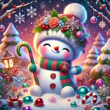 Winter Snowman Light Snowflake Diamond Painting Kit 13.8 x 13.8 Inch 5D