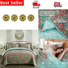 Breathtaking European Floral Quilt Set - King Size Cotton Coverlet with Shams