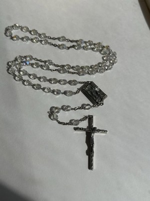 VTG Lourdes Rosary Italy 22  Faceted AB Glass Beads Holy Water Reliquary