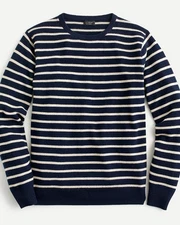 Mens J. Crew 100% Cashmere MED Round Neck Striped Sweater Camel & Navy Blue D3