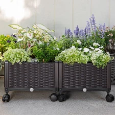 Raised Garden Bed Elevated Plastic Planter Box with Wheels (2-Piece) Brown