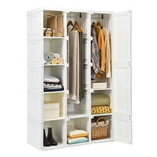 Portable Closet Clothes Foldable Armoire Wardrobe Closet w/10 Cubes Hanging Rods