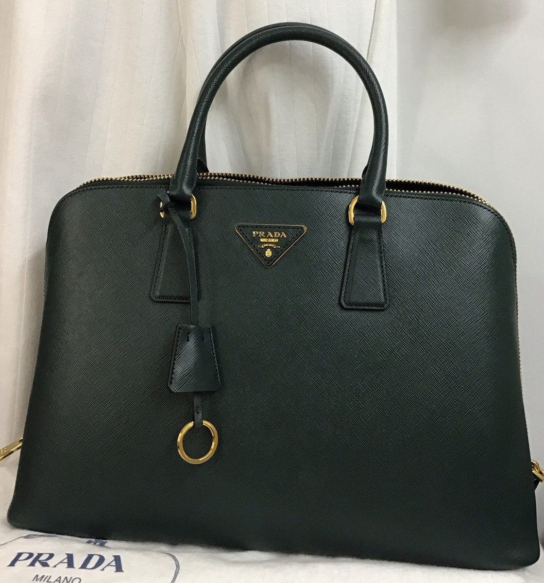 PRADA バッグ Prada Saffiano Lux Purse Emerald Zip Double Handle Large Leather