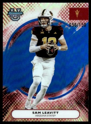2025 Bowman Best University Football Blue Refractor Sam Leavitt #62