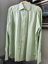 Turnbull  Asser Green/White Striped Cotton Dress Shirt 16.5 36/37