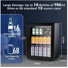 68 Can Beverage Refrigerator Cooler, Glass Door Wine Fridge