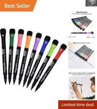 8 Multicolored Magnetic Whiteboard Markers with Built-in Erasers & Fine Tip