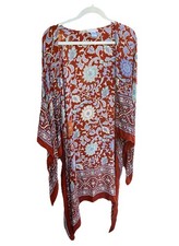 Free People magic dance border print Kimono Shawl Duster OS Orange Blue Floral