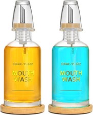 Mouthwash Dispenser for Bathroom 11.8oz   Glass Mouthwash Bottle with Cup  B...