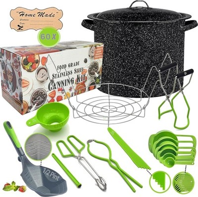 Canning Supplies - Water Bath Canning Pot w Rack & Lid Additional Tools Included