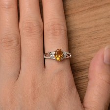 1.30Ct Oval Cut Lab-Created Yellow Citrine Engagement Ring 14K White Gold Plated