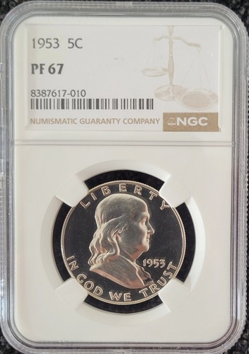 1953 Franklin Half Dollar Proof PR67. Frosty PR67. -010