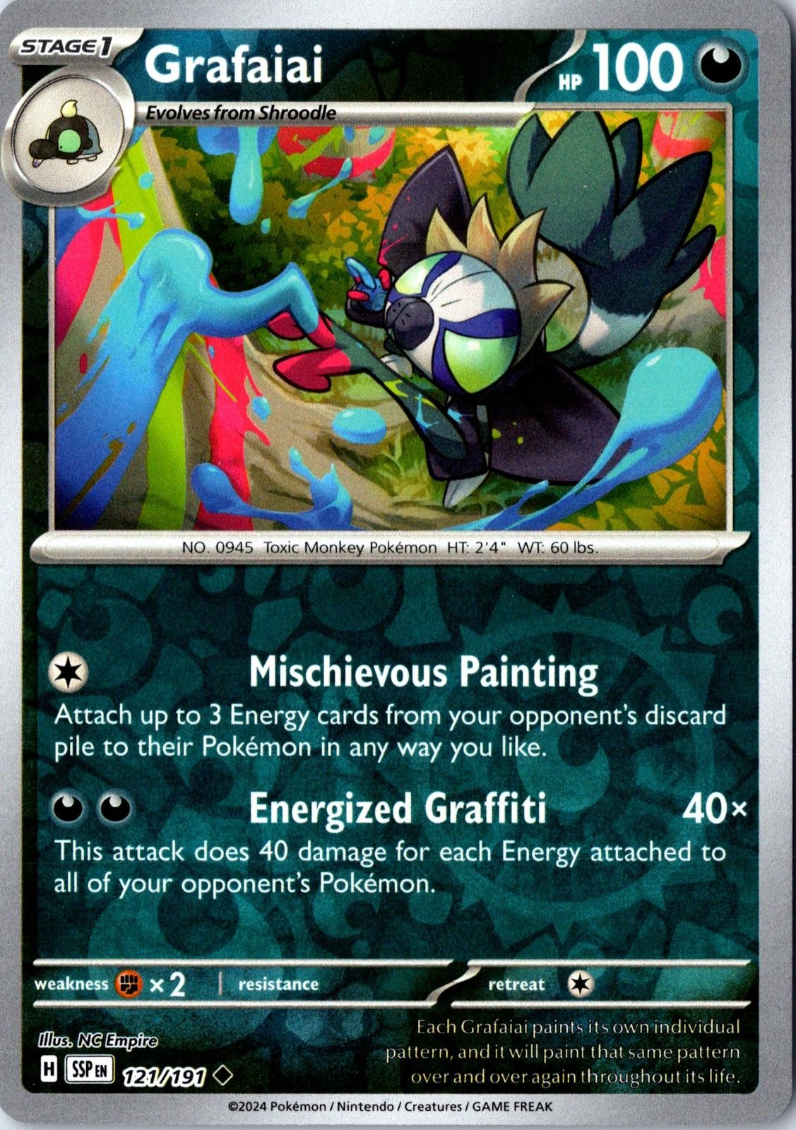 Grafaiai 121/191 Uncommon Surging Sparks Pokemon Reverse Holo NM