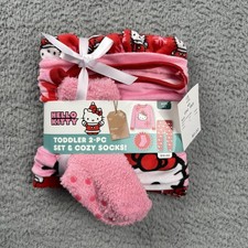 Hello Kitty Pajama Set Toddler Girls 4T Red Fleece 2PC Cozy Socks Christmas