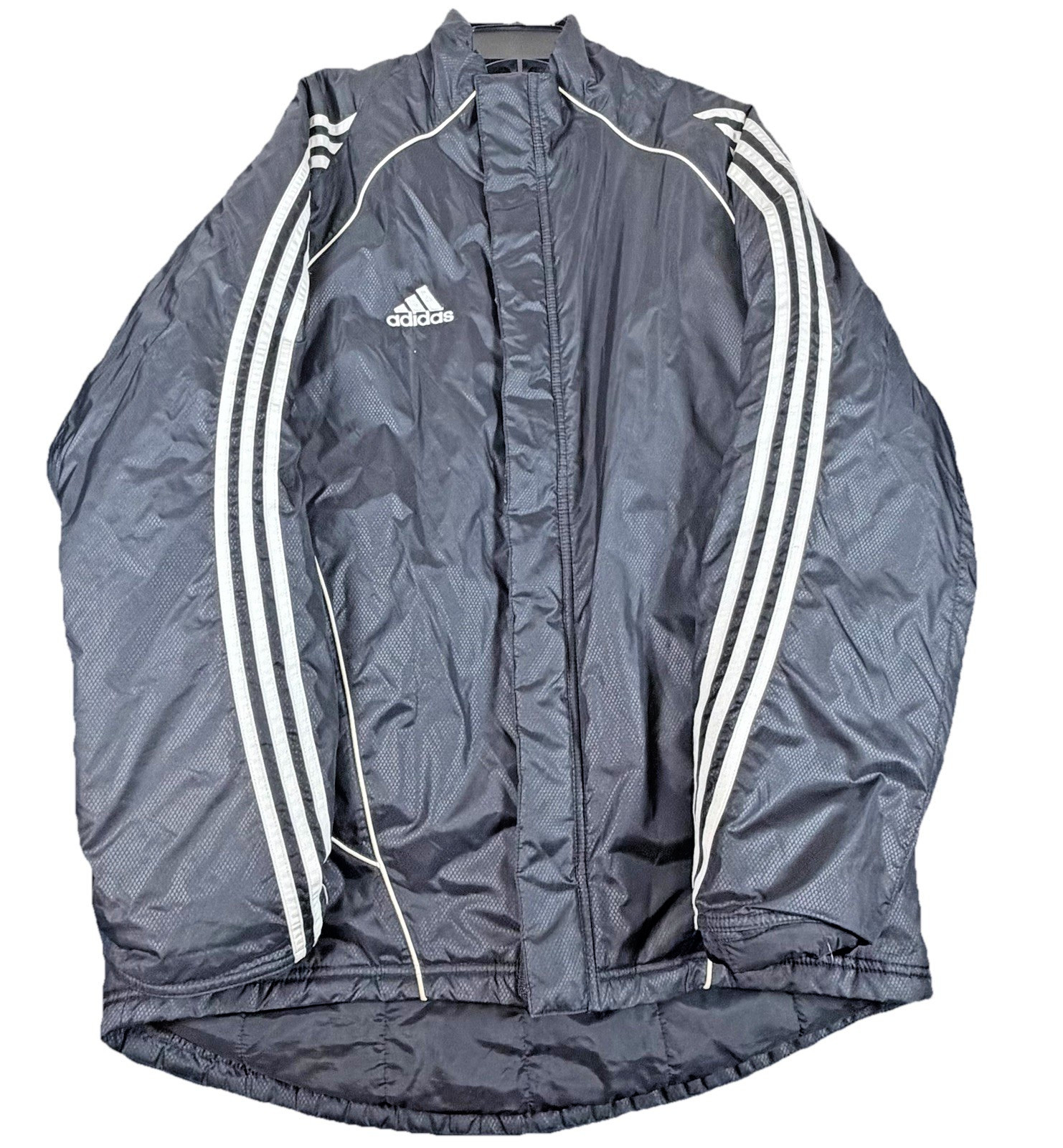 Adidas Padded Windbreaker Jacket Mens M Black 3 Stripe Insulated Full Zip