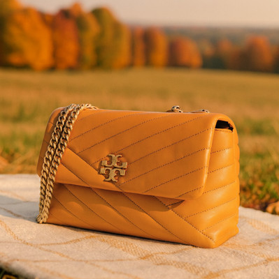 NEW Tory Burch Kira Chevron Squash Orange Leather Small Convertible Shoulder Bag