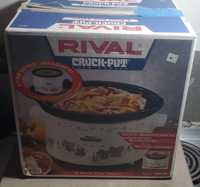 Vintage Rival 3504 Crock Pot 5 Quart "Country Style" Slow Cooker - Open Box USA
