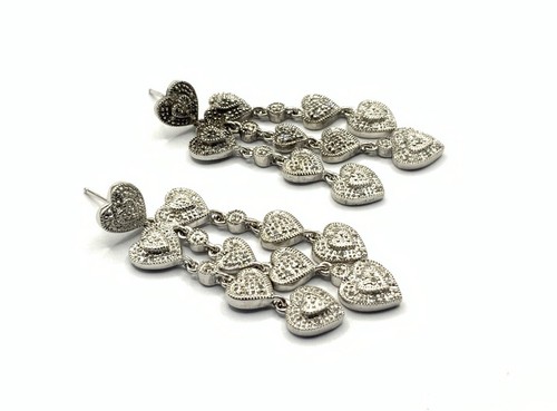 Aretes de araña colgantes de corazón con racimo de diamantes de plata de ley 925 - Imagen 2 de 6