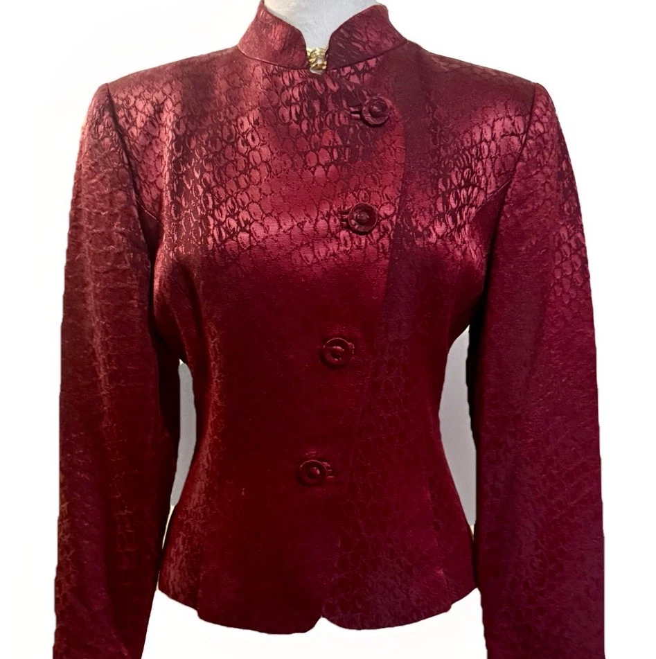 Vtg 80s Albert Nipon Jacquard Brocade Textured Blazer Silk/Wool Jewel Tone 10P - Image 2 of 4