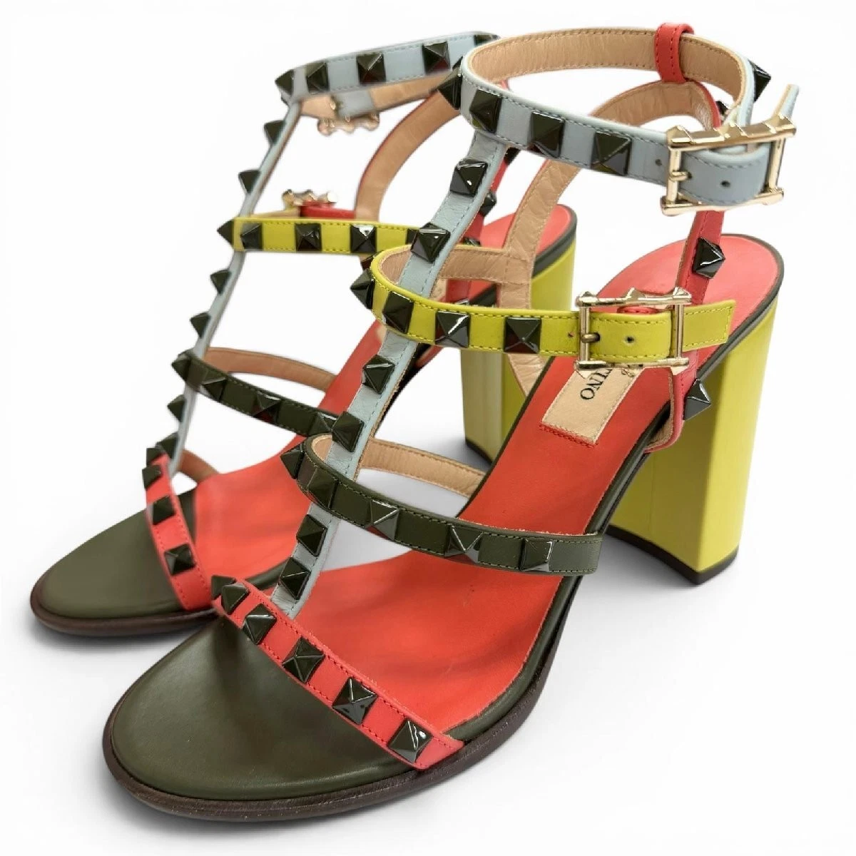Valentino — Valentino Garavani Rockstud Strap Heel Sandals Multicolor Leather EU:36 US:6