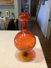 Vintage Blenko Crackle Glass Orange Decanter Stopper 14” Wayne Husted Design.