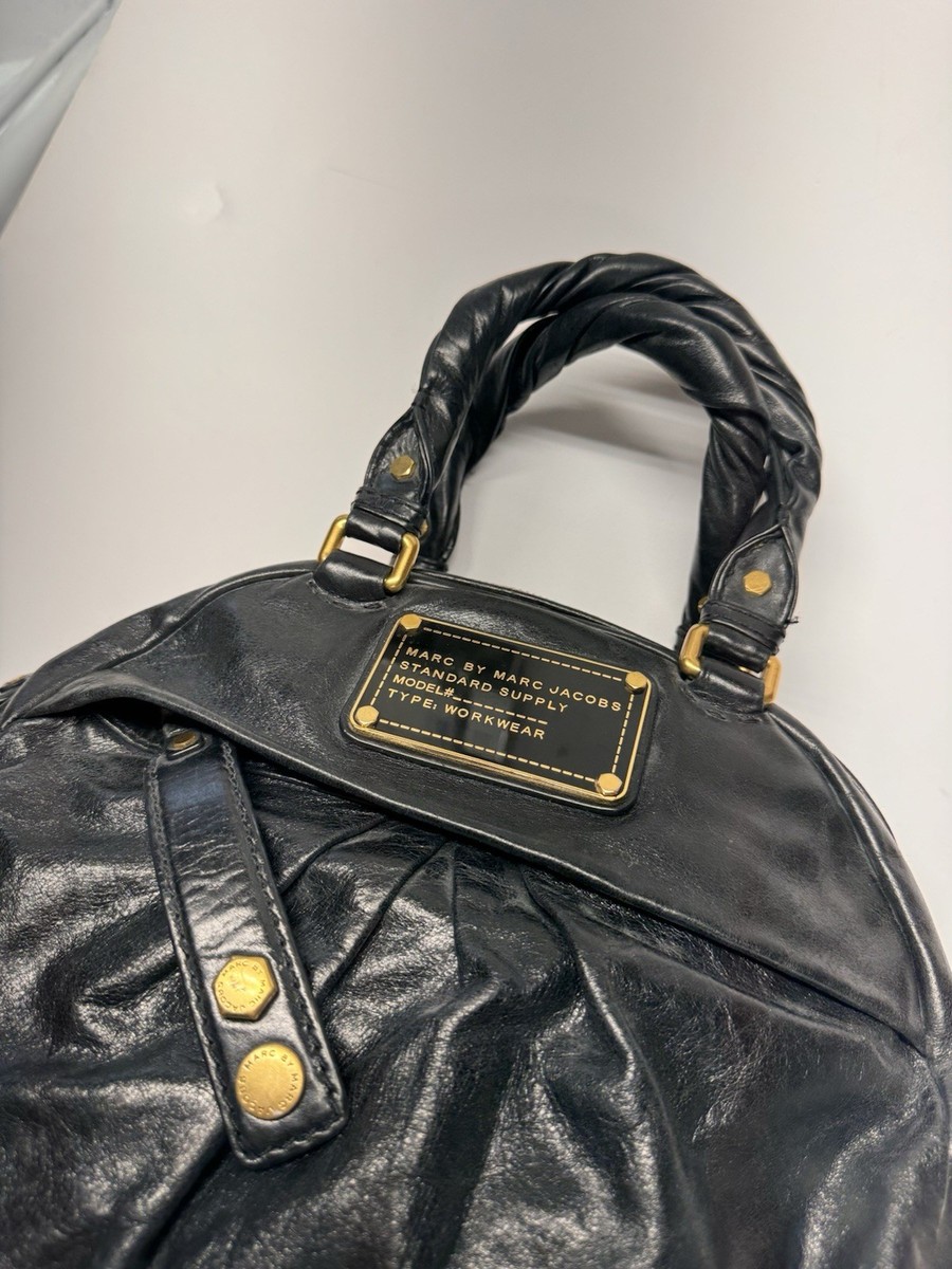 MARC JACOBS Classic Q 2way Tote Shoulder Bag Handbag Black Leather