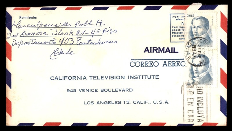 Mayfairstamps Chile 1977 pair to Los Angeles CA USA Television Institute air mai