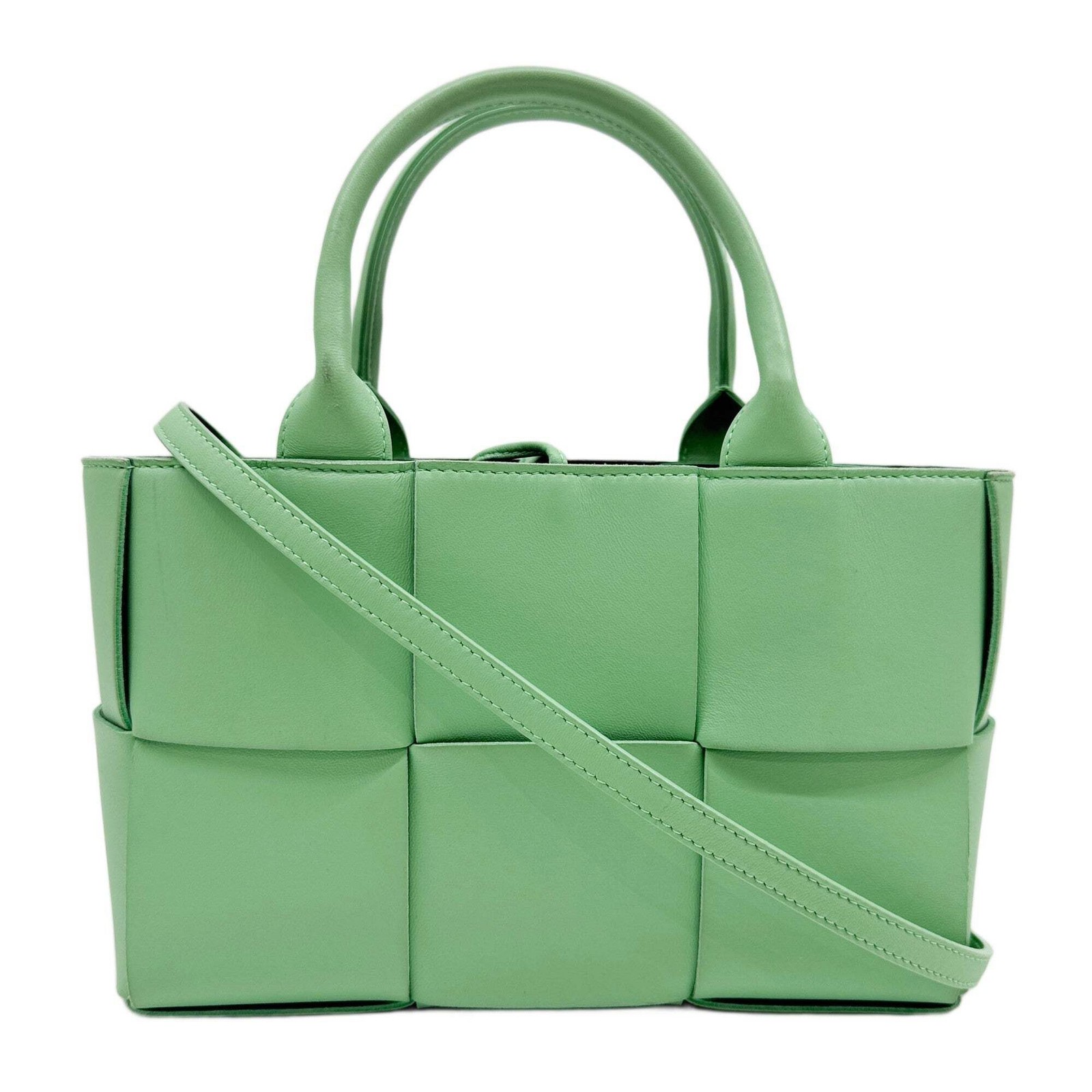 BOTTEGA VENETA Mini Arco Intrecciato Mint Green Leather Two Way Bag