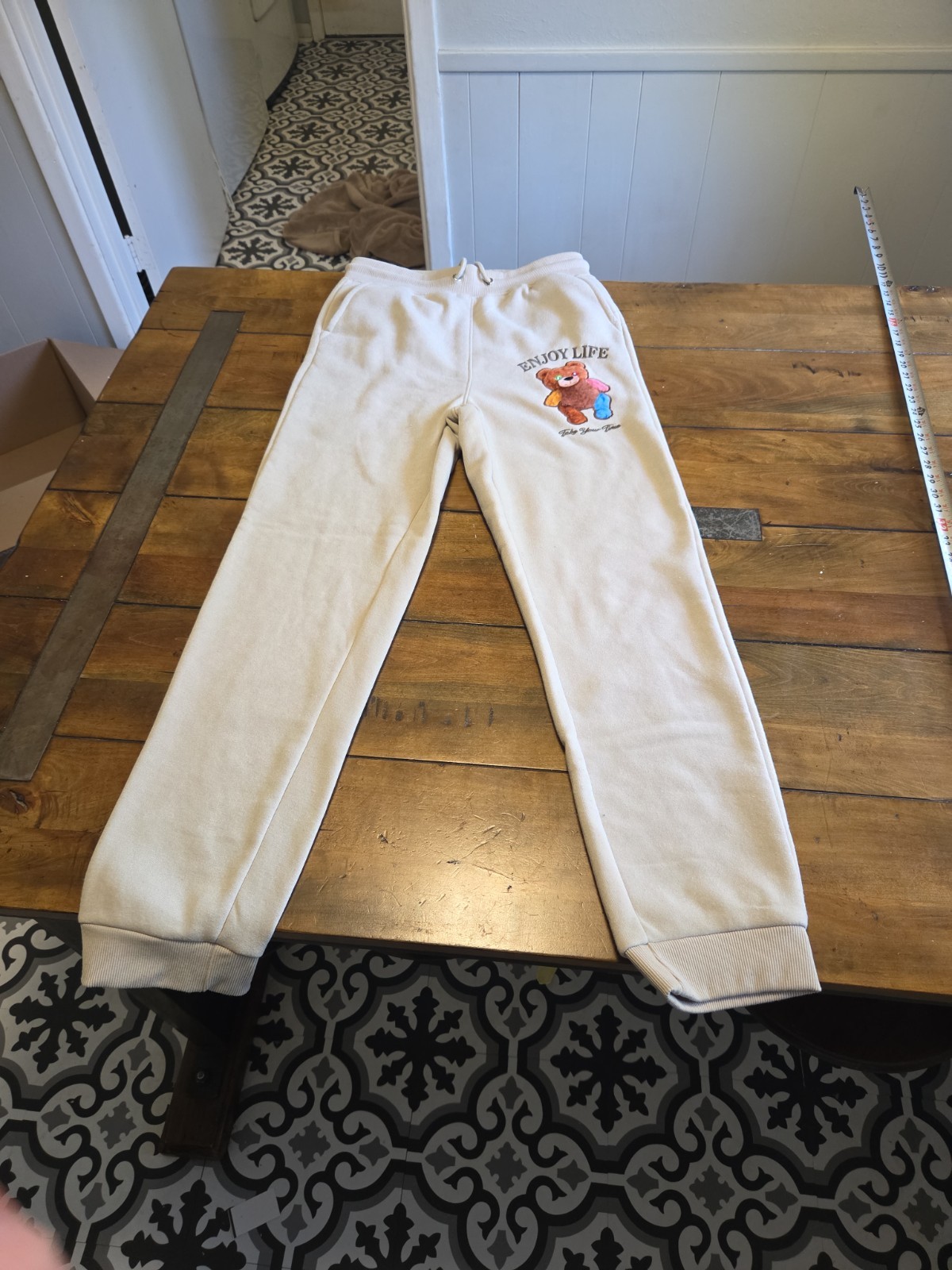 Black Pike Enjoy Life Take Your Time Teddy Bear Patch Sweatpants Size S