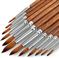 12 Pcs Watercolor Paint Brushes Set Round Tip Detail Brushes for Acrylic Oil