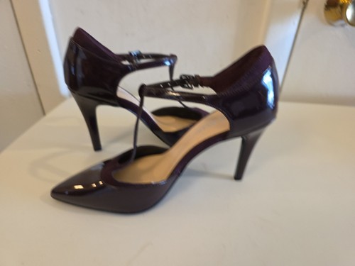 NINE WEST Tatumo T-Strap Purple Egg Plant Patent Leather Heels Size 5M  - Picture 3 of 11