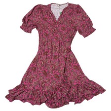Boden Dress Womens 10R Pink Paisley Wrap Ruffle Flowy Jersey Cottage Boho Party