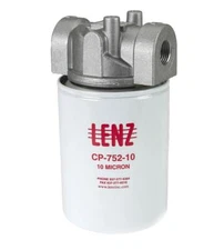 Lenz Spin-On Filters Assembly: 10 Micron, 1 1/4 NPTF Port, 15 PSI Bypass