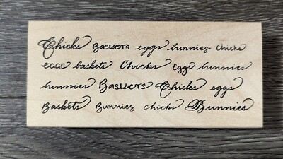SERENDIPITY EASTER WORDS CHICKS EGGS BUNNIES BASKETS WOOD RUBBER STAMP EUC L2515
