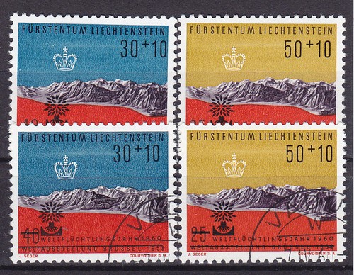 Liechtenstein 1960, Mi 389, 390, ** + gest., Weltflüchtlingsjahr
