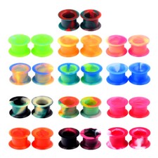 PAIR Thick Silicone Ear Gauges Soft Flexible Earskin Eyelets Tunnels Plug 2g-1"