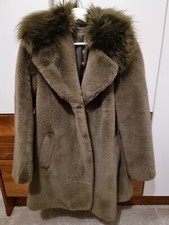 Diane Von Furstenberg Faux Fur Coat Khaki - Size Large