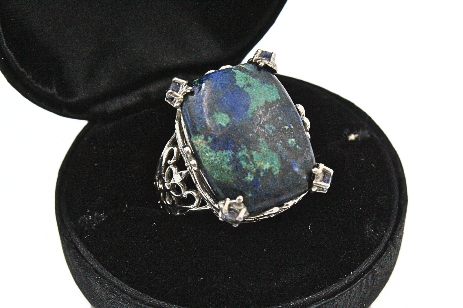 STS Karis Signed Rectangular Massive Turquoise Rh… - image 4