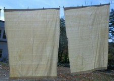 Vintage Pair Tan Striped Combed Cotton Twin Blankets Satin Binding Camp Cottage 
