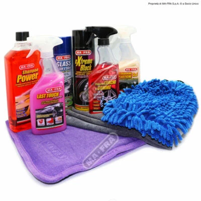 Kit 9 Pezzi MaFra Pulizia Auto Interni ed Esterni Ma-Fra