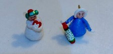  VINTAGE  Marked HMK -  2  Mini Christmas Angle Ornaments 7/8 in TALL